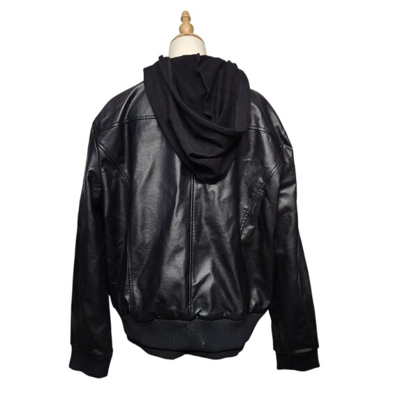 White Birch 2X Plus Faux Leather Jacket Hoodie Black EUC - Picture 4 of 7